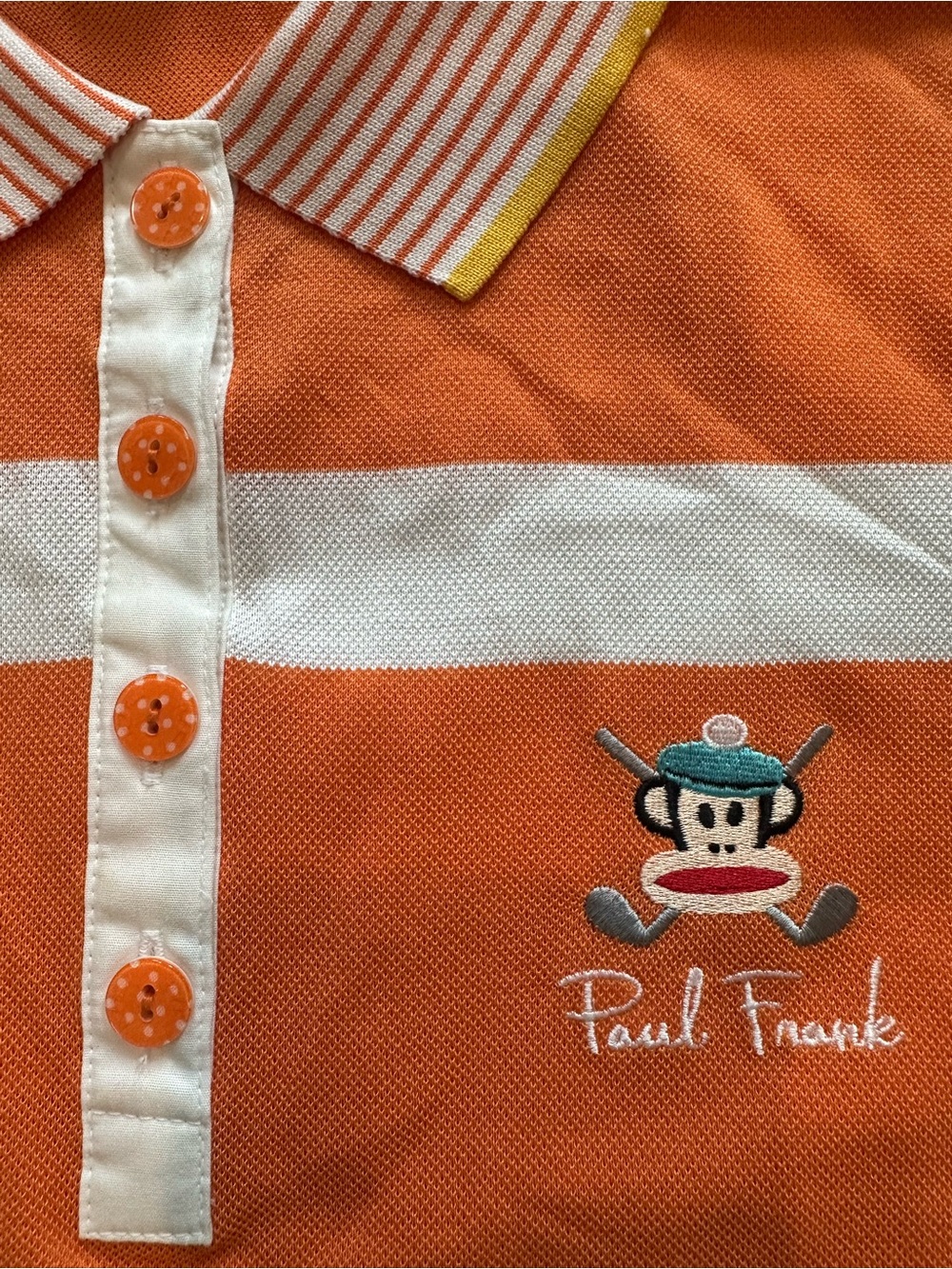Paul Frank Julius Golf Polo Shirt Women’s S Orange Yellow Striped Size 38 - Picture 4 of 7